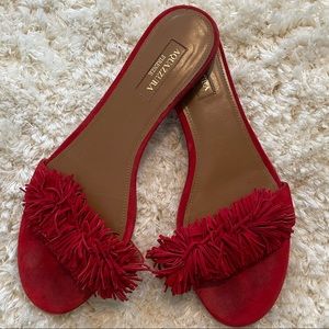 Aquazzura Suede Wild Thing Fringe Slide Size 38